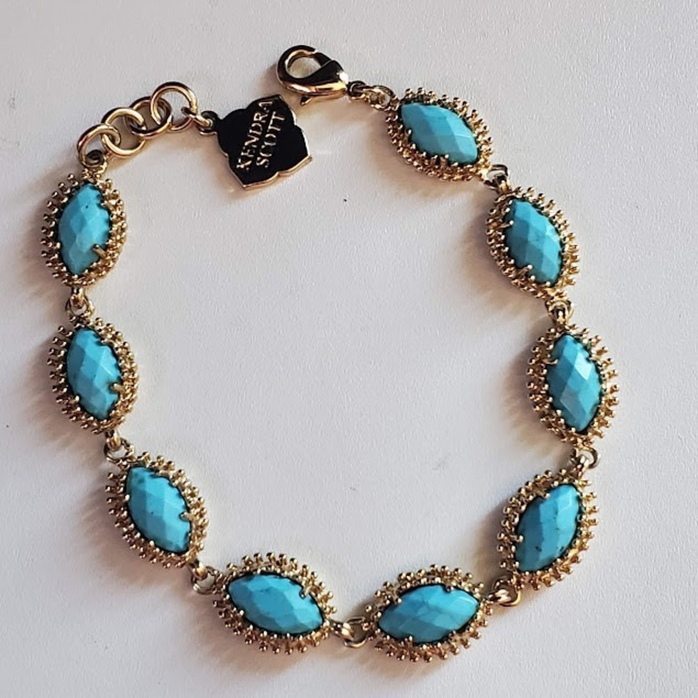 Kendra Scott Jana Bracelet Gold Tone Turquoise Magnesite Marquise Link 7in